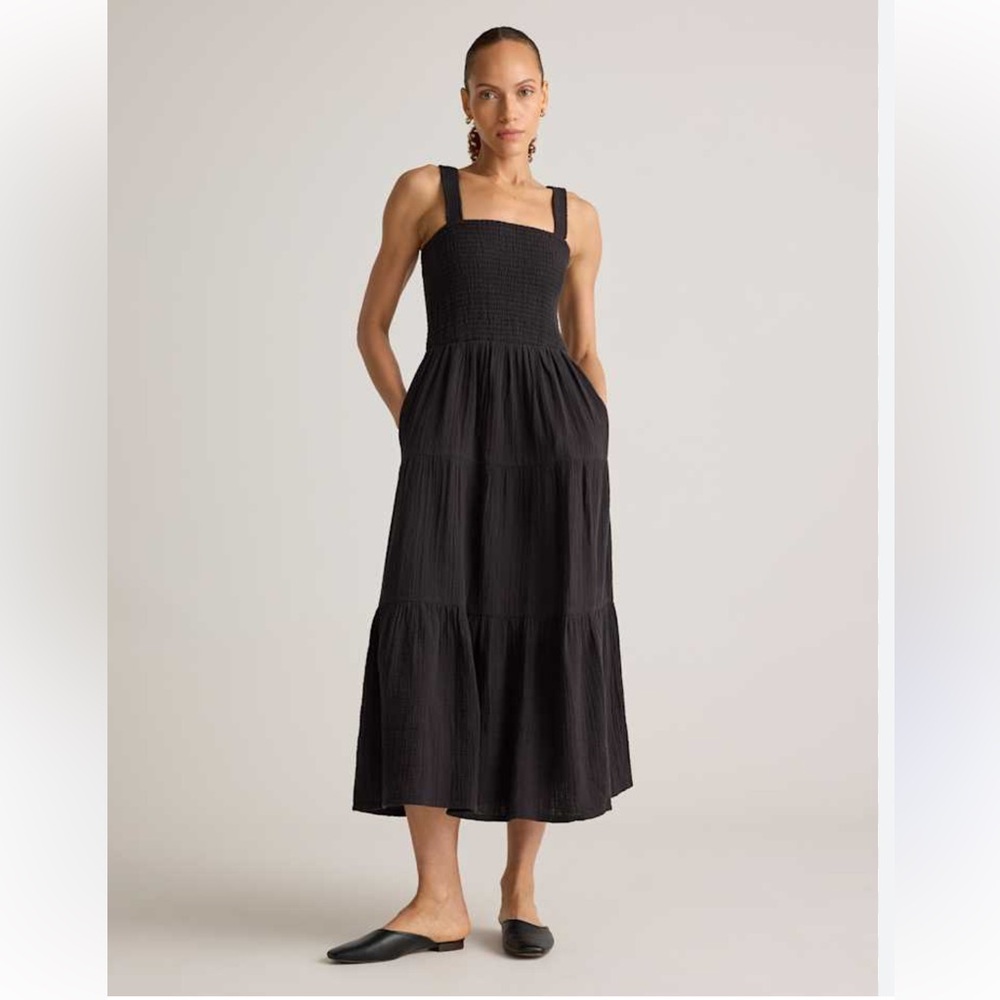 QUINCE Flowknit 100% Organic Cotton Black Tiered Breeze Sundress Great Cond XL